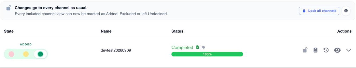 A product's Channels tab, with the state set to Added